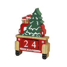  Karácsonyi öröknaptár 12x18 cm fa dzsip piros dekorációs kellék