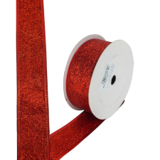  Karácsonyi szalag glitteres - piros, drótos szegéllyel szalag, masni
