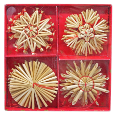  Karácsonyi szalmacsillagok 16 felakasztható dísz praktikus dobozban 4 dizájn karácsonyi dekoráció