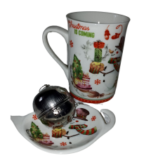 Karácsonyi tea szett fém teafű áztatóval bögrék, csészék