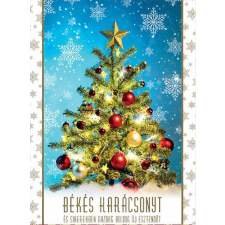  KARÁCSONYI ÜDVÖZLŐLAP BORÍTÉKKAL, ÁLLÓ, KARÁCSONYFA + HÓPELYHEK party kellék