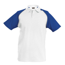 KARIBAN baseball férfi galléros rövid ujjú piké póló KA226, White/Royal Blue-2XL férfi póló