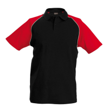 KARIBAN Férfi baseball galléros rövid ujjú piké póló, Kariban KA226, Black/Red-3XL férfi póló