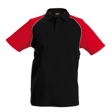 KARIBAN Férfi baseball galléros rövid ujjú piké póló, Kariban KA226, Black/Red-S férfi póló
