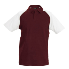 KARIBAN Férfi baseball galléros rövid ujjú piké póló, Kariban KA226, Bordeaux/White-S