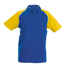 KARIBAN Férfi baseball galléros rövid ujjú piké póló, Kariban KA226, Royal Blue/Yellow-3XL