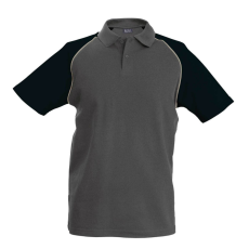 KARIBAN Férfi baseball galléros rövid ujjú piké póló, Kariban KA226, Slate Grey/Black-XL
