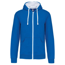 KARIBAN férfi cipzáras pulóver kontrasztos bélésű kapucnival KA466, Light Royal Blue/White-2XL férfi pulóver, kardigán
