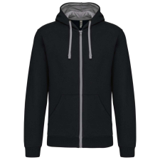 KARIBAN Férfi cipzáras pulóver kontrasztos bélésű kapucnival, Kariban KA466, Black/Fine Grey-S férfi pulóver, kardigán