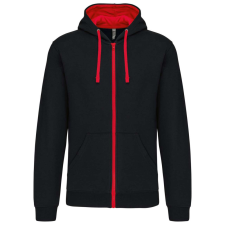 KARIBAN Férfi cipzáras pulóver kontrasztos bélésű kapucnival, Kariban KA466, Black/Red-XL férfi pulóver, kardigán