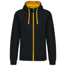 KARIBAN Férfi cipzáras pulóver kontrasztos bélésű kapucnival, Kariban KA466, Black/Yellow-M