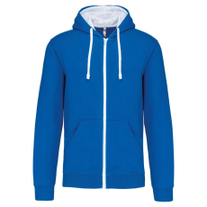 KARIBAN Férfi cipzáras pulóver kontrasztos bélésű kapucnival, Kariban KA466, Light Royal Blue/White-2XL