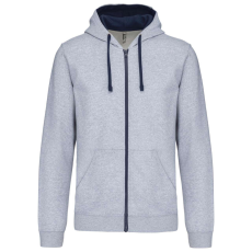 KARIBAN Férfi cipzáras pulóver kontrasztos bélésű kapucnival, Kariban KA466, Oxford Grey/Navy-L