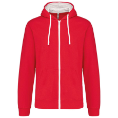KARIBAN Férfi cipzáras pulóver kontrasztos bélésű kapucnival, Kariban KA466, Red/White-3XL
