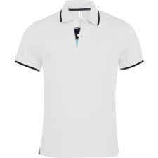 KARIBAN Férfi galléros piké póló, kontrasztcsíkos szélekkel, Kariban KA245, White/Navy-2XL férfi póló