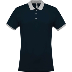 KARIBAN Férfi galléros piké póló, kontrasztos passzékkal, Kariban KA258, Navy/Oxford Grey-2XL