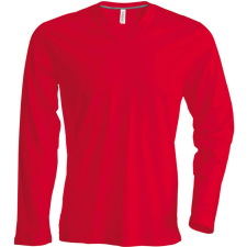 KARIBAN Férfi hosszú ujjú V-nyakú pamut póló, Kariban KA358, Red-3XL férfi póló