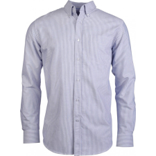 KARIBAN Férfi ing Kariban KA516 Long-Sleeved Washed Oxford Cotton Shirt -L, Striped White/Oxford Blue férfi ing