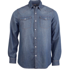 KARIBAN Férfi ing Kariban KA519 Men'S Long-Sleeved Denim Shirt -2XL, Blue Jean