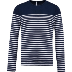 KARIBAN Férfi kereknyakú csíkos hosszú ujjú póló, Kariban KA366, Striped Navy/White-XL