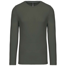 KARIBAN Férfi kereknyakú hosszú ujjú pamut póló, Kariban KA359, Dark Khaki-L férfi póló
