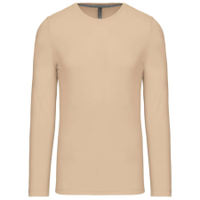 KARIBAN Férfi kereknyakú hosszú ujjú pamut póló, Kariban KA359, Light Sand-3XL férfi póló