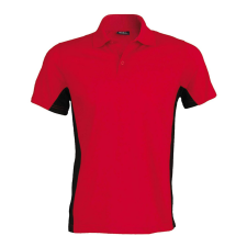 KARIBAN férfi kétszínű rövid ujjú galléros piké póló KA232, Red/Black-L férfi póló