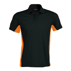 KARIBAN Férfi kétszínű rövid ujjú galléros piké póló, Kariban KA232, Black/Orange-3XL
