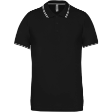KARIBAN Férfi kontrasztcsíkos rövid ujjú galléros piké póló, Kariban KA250, Black/Light Grey/White-2XL