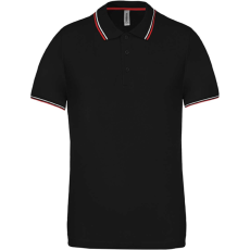 KARIBAN Férfi kontrasztcsíkos rövid ujjú galléros piké póló, Kariban KA250, Black/Red/White-XL