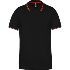 KARIBAN Férfi kontrasztcsíkos rövid ujjú galléros piké póló, Kariban KA250, Black/Red/Yellow-2XL
