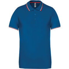 KARIBAN Férfi kontrasztcsíkos rövid ujjú galléros piké póló, Kariban KA250, Light Royal Blue/Red/White-S