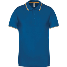 KARIBAN Férfi kontrasztcsíkos rövid ujjú galléros piké póló, Kariban KA250, Light Royal Blue/Yellow/White-M