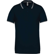 KARIBAN Férfi kontrasztcsíkos rövid ujjú galléros piké póló, Kariban KA250, Navy/Light Grey/White-XL