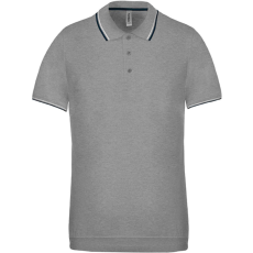 KARIBAN Férfi kontrasztcsíkos rövid ujjú galléros piké póló, Kariban KA250, Oxford Grey/Navy/White-L