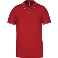 KARIBAN Férfi kontrasztcsíkos rövid ujjú galléros piké póló, Kariban KA250, Red/Navy/White-L