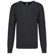 KARIBAN Férfi prémium V-nyakú pulóver, Kariban KA982, Black Heather-XS