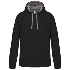 KARIBAN Férfi pulóver kontrasztos bélésű kapucnival, Kariban KA446, Black/Fine Grey-2XL