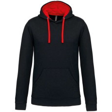 KARIBAN Férfi pulóver kontrasztos bélésű kapucnival, Kariban KA446, Black/Red-2XL