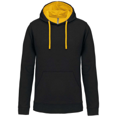 KARIBAN Férfi pulóver kontrasztos bélésű kapucnival, Kariban KA446, Black/Yellow-2XL