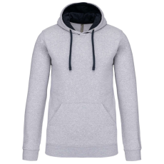 KARIBAN Férfi pulóver kontrasztos bélésű kapucnival, Kariban KA446, Oxford Grey/Navy-XL