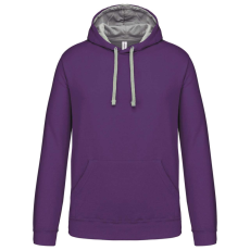KARIBAN Férfi pulóver kontrasztos bélésű kapucnival, Kariban KA446, Purple/Oxford Grey-XS