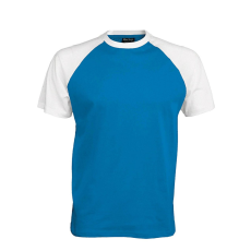 KARIBAN Férfi raglán ujjú kétszínű baseball póló, Kariban KA330, Aqua Blue/White-2XL