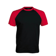 KARIBAN Férfi raglán ujjú kétszínű baseball póló, Kariban KA330, Black/Red-2XL