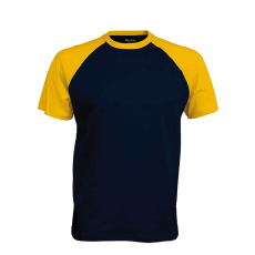 KARIBAN Férfi raglán ujjú kétszínű baseball póló, Kariban KA330, Navy/Yellow-2XL