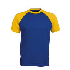 KARIBAN Férfi raglán ujjú kétszínű baseball póló, Kariban KA330, Royal Blue/Yellow-2XL férfi póló