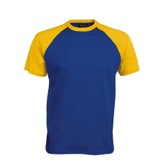KARIBAN Férfi raglán ujjú kétszínű baseball póló, Kariban KA330, Royal Blue/Yellow-S