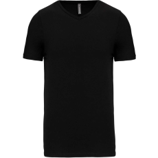 KARIBAN férfi rövid ujjú V-nyakú sztreccs póló KA3014, Black-3XL