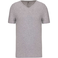 KARIBAN férfi rövid ujjú V-nyakú sztreccs póló KA3014, Light Grey Heather-2XL férfi póló