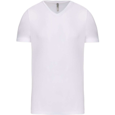 KARIBAN férfi rövid ujjú V-nyakú sztreccs póló KA3014, White-XL férfi póló